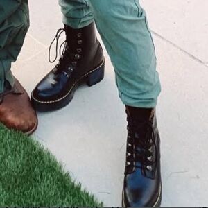 WOMEN’S DR MARTENS LEONA VINTAGE SMOOTH BLACK LEATHER PLATFORM HEELED HIGH BOOTS